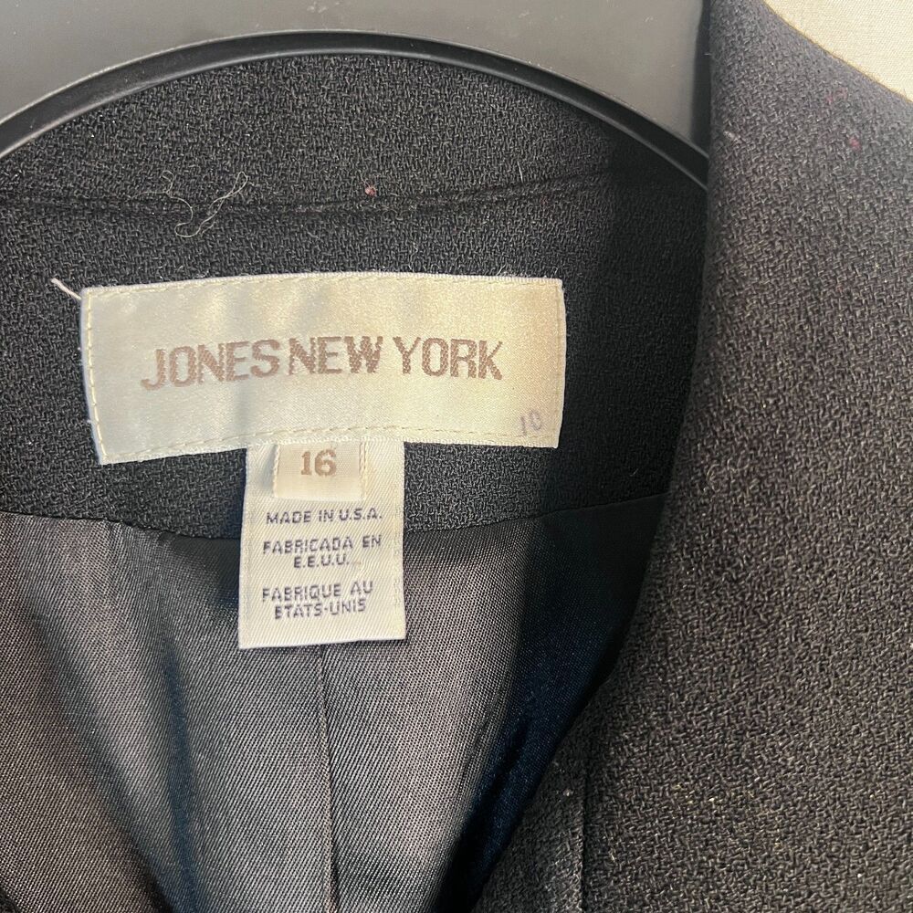 Jones New York Black 100% Pure Wool Made in USA Full Zip Jacket Blazer Size‎ 16 - Picture 7 of 10